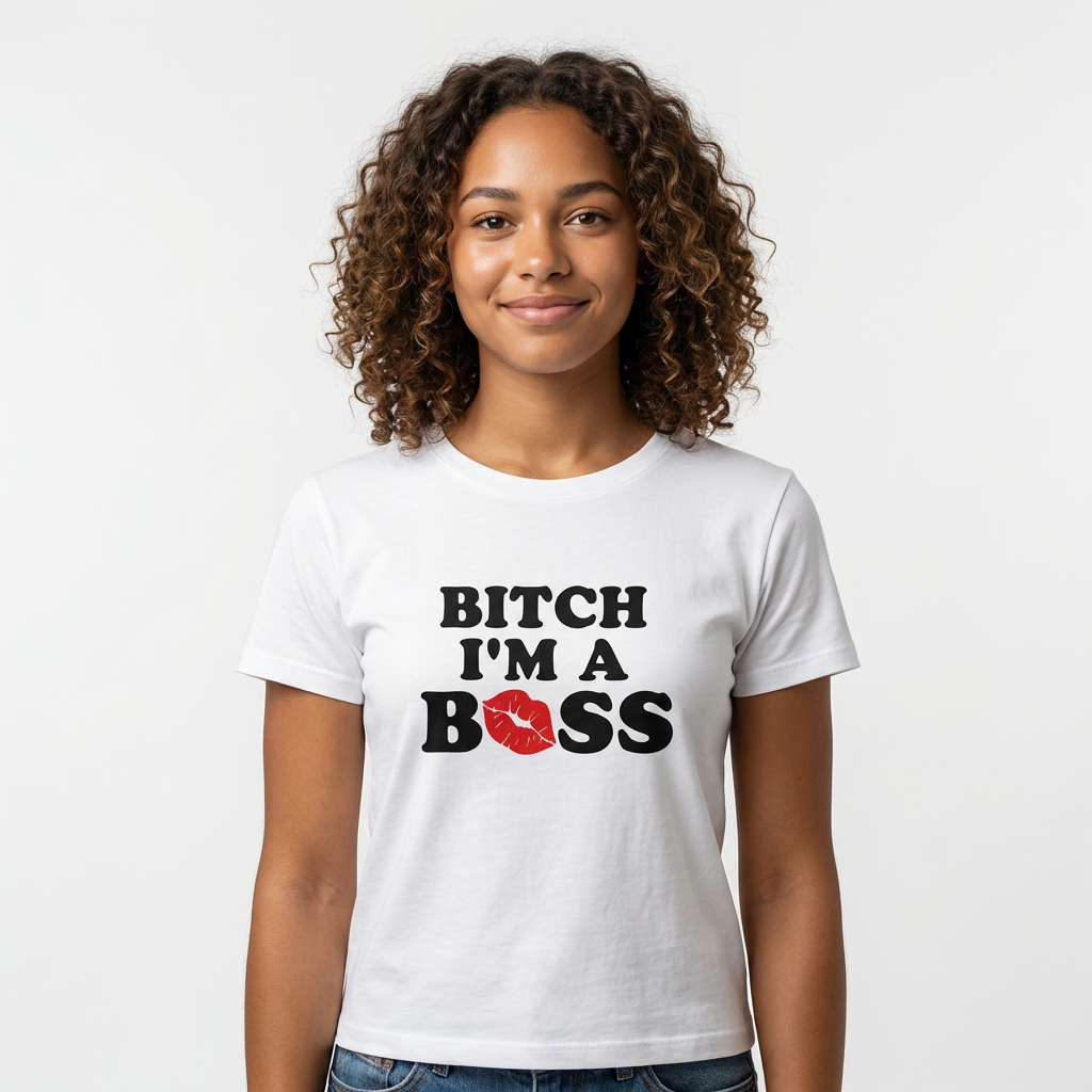 Baby Tee BITCH I'M A BOSS t-shirt court Y2K femme Blanc I Heart Creation
