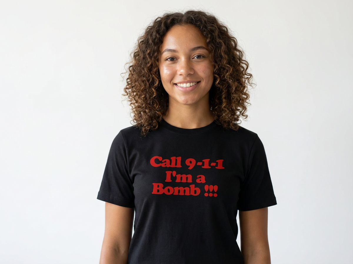 Baby Tee Call 9-1-1 I'M A Bomb _crop top Y2K femme Noir I Heart Creation