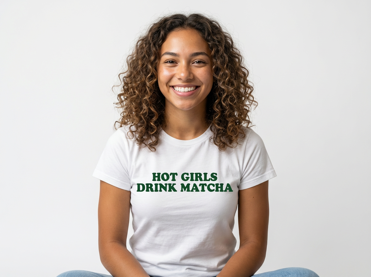 Baby Tee HOT GIRLS DRINK MATCHA t-shirt court Y2K femme Blanc I Heart Creation