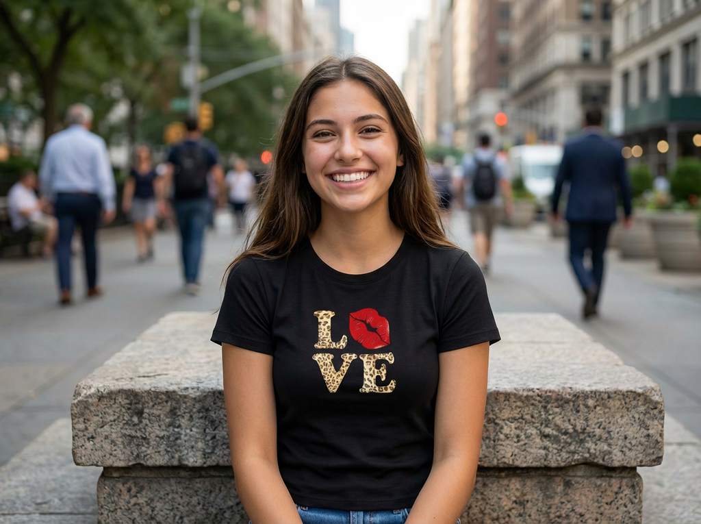 Baby Tee LOVE crop top Y2K femme Noir I Heart Creation