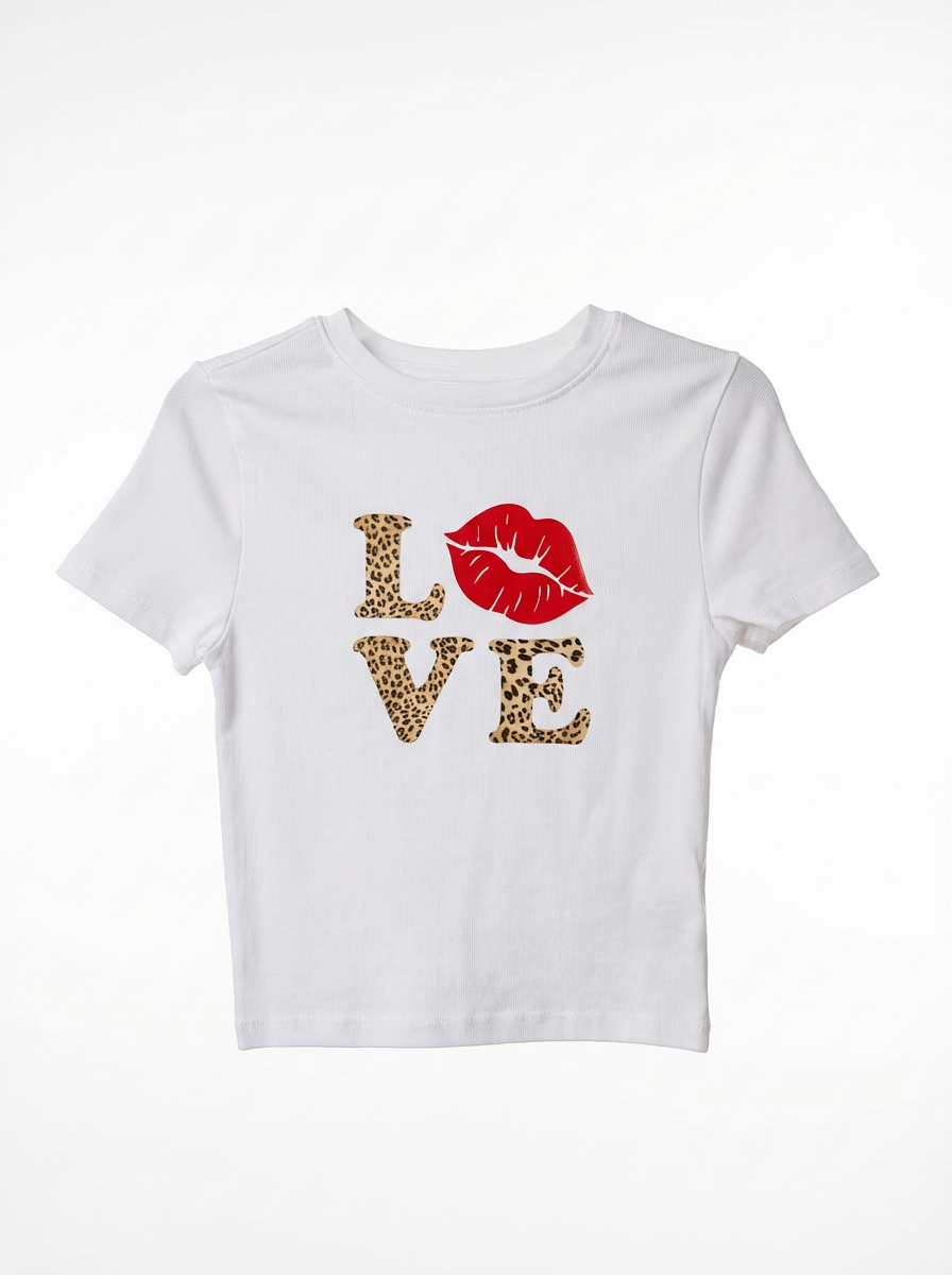 Baby Tee LOVE crop top Y2K femme blanc I Heart Creation