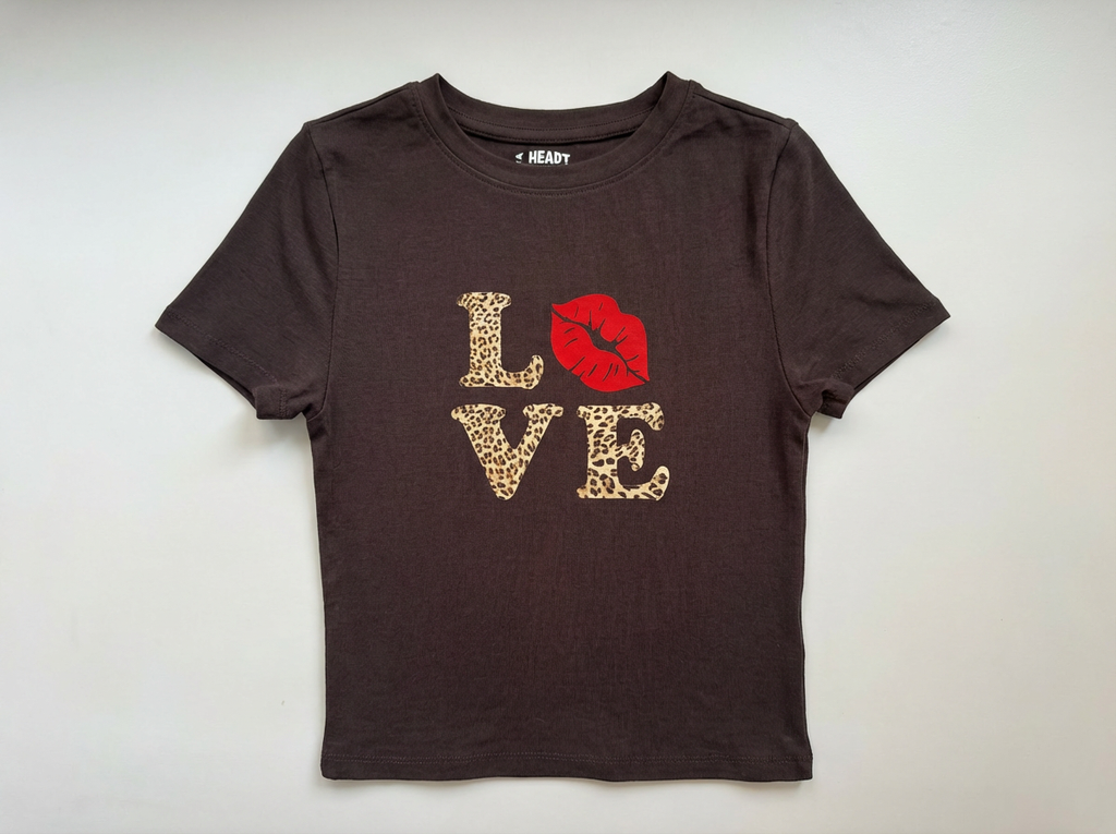 Baby Tee LOVE crop top Y2K femme marron I Heart Creation