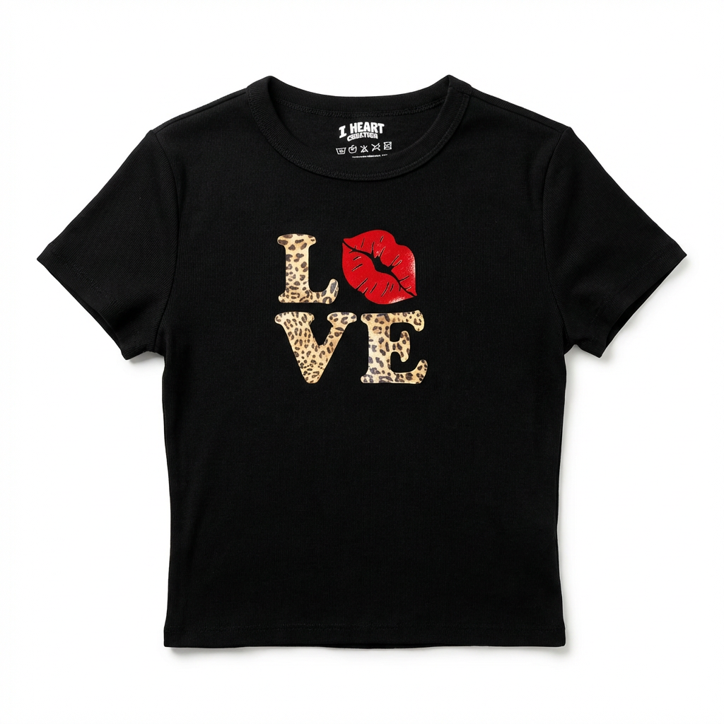 Baby Tee LOVE crop top Y2K femme Noir I Heart Creation