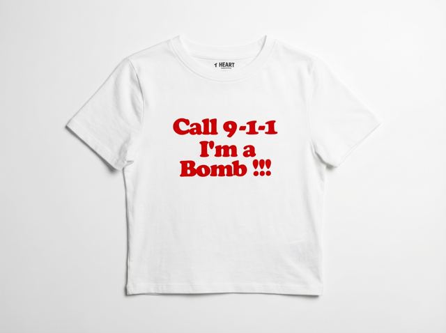 Baby Tee Call 9-1-1 I'M A Bomb _crop top Y2K femme Blanc I Heart Creation