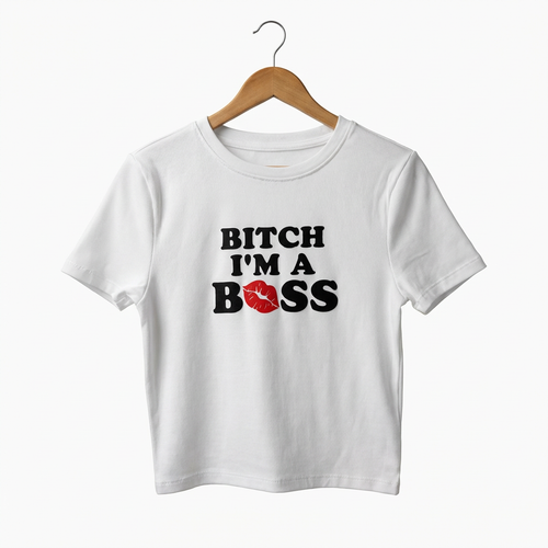 Baby Tee BITCH I'M A BOSS — Crop Top Y2K | I Heart Creation™