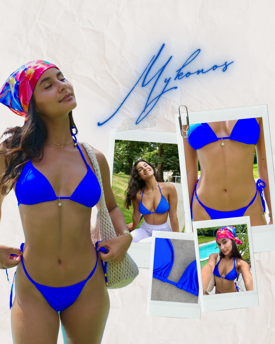 Swimsuit Tanga MYKONOS Bleu Roi intense Chic et audacieux. Haut en triangle et un bas tanga – Collection Swimwear I Heart Creation