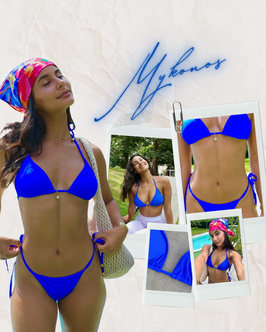 Swimsuit Tanga MYKONOS Bleu Roi intense Chic et audacieux. Haut en triangle et un bas tanga – Collection Swimwear I Heart Creation